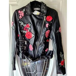 Bagatelle Rose studEmbellished Faux-Leather Moto Jacket Size Small New with Tags